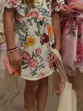 Girls' White Floral Puff-Sleeve Party Dress